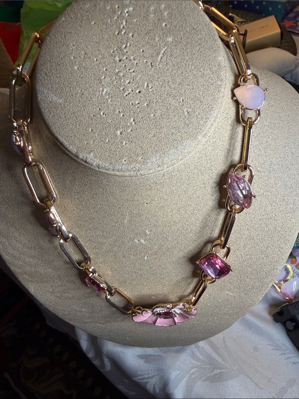 Gold Chain Pink Flower Pendant Necklace - Women's Jewelry - Picture 6 of 7